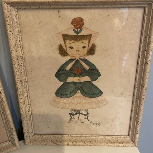 Very old Dutch boy & girl framed prints set of 2 -8x10/1930’s art - Picture 3 of 4